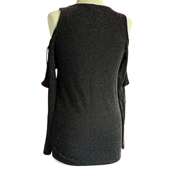 Womens Top Size Small Black Gold Details Open Shoulder Ruffle Detail Glam Party - Picture 4 of 8